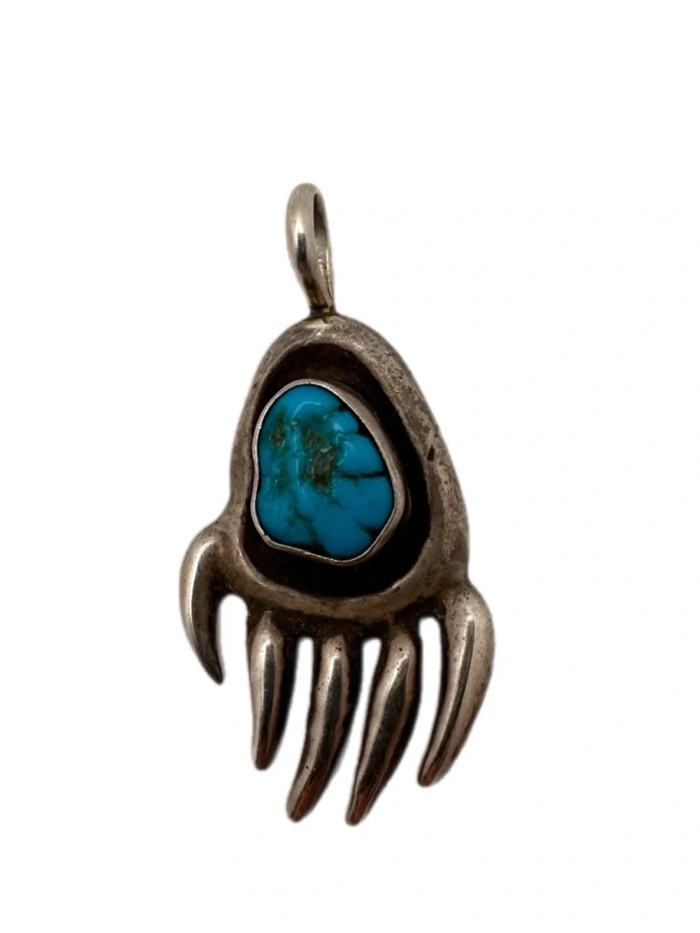 Vintage Stamped Sterling & Turquoise Bear Claw Pendant Stamped LD Native
